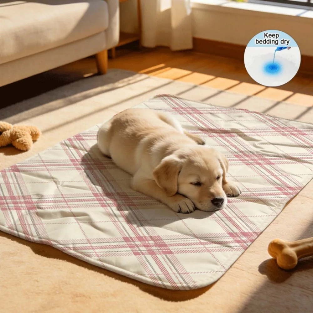 Trendy soft pink gray check Reusable Pet Pads Portable and Lightweight for On-the-Go Use