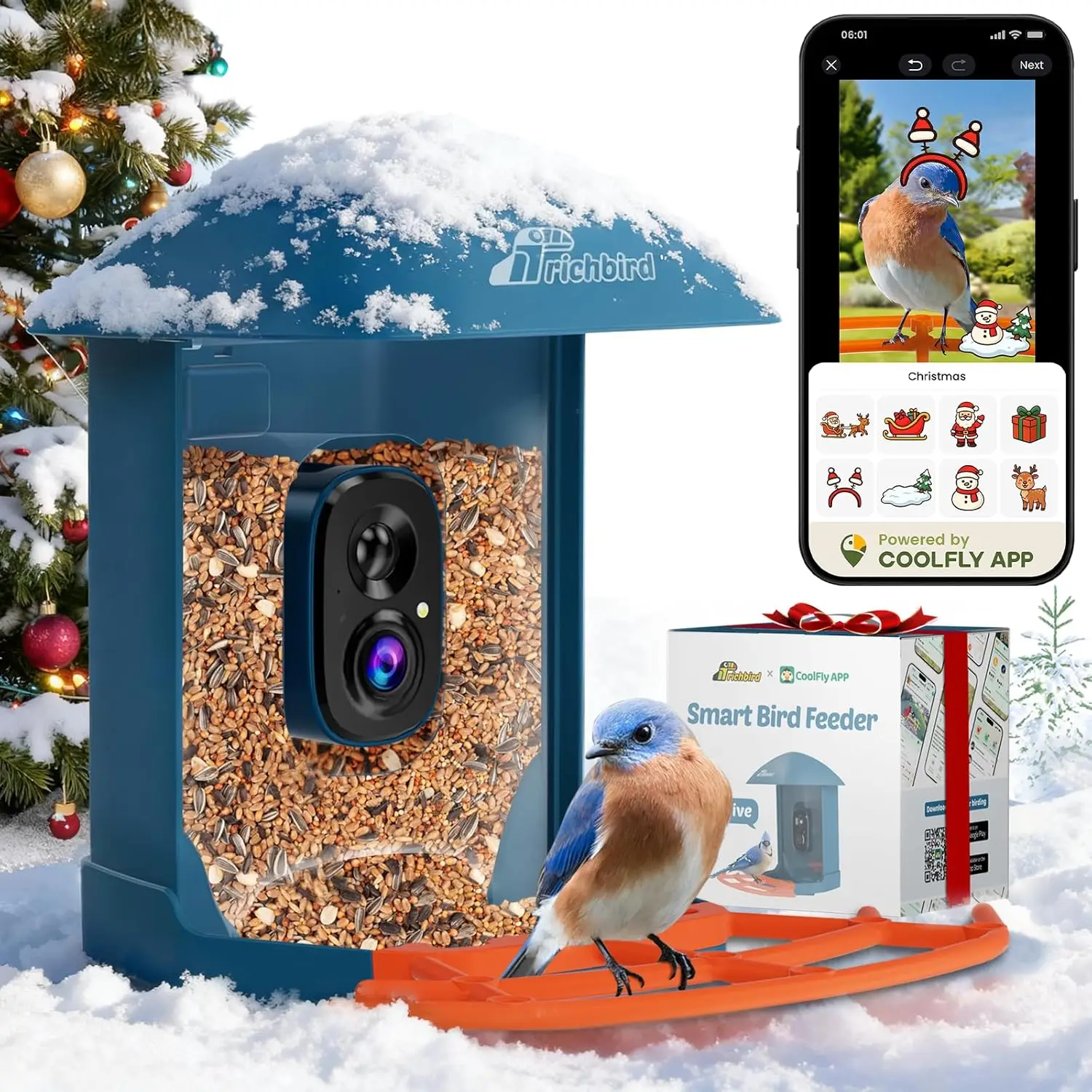 

Умная кормушка для птиц 2K HD с камерой, идентификатором птиц AI, солнечной энергией, прямой трансляцией и уведомлениями