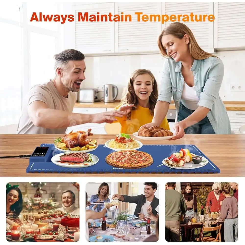 Portable Food Heating Mat Electric Warming Tray Graphene Aluminum Fast Heating 6 Temperatures 5 Timers Child Safety Lock