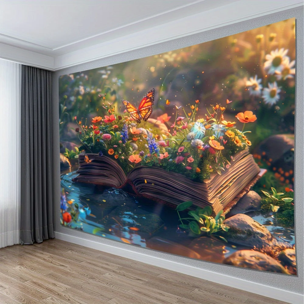 Whimsical Floral Nature Book Curtains Polyester Panel Boho Decor for Living Room Bedroom Window Shade Art
