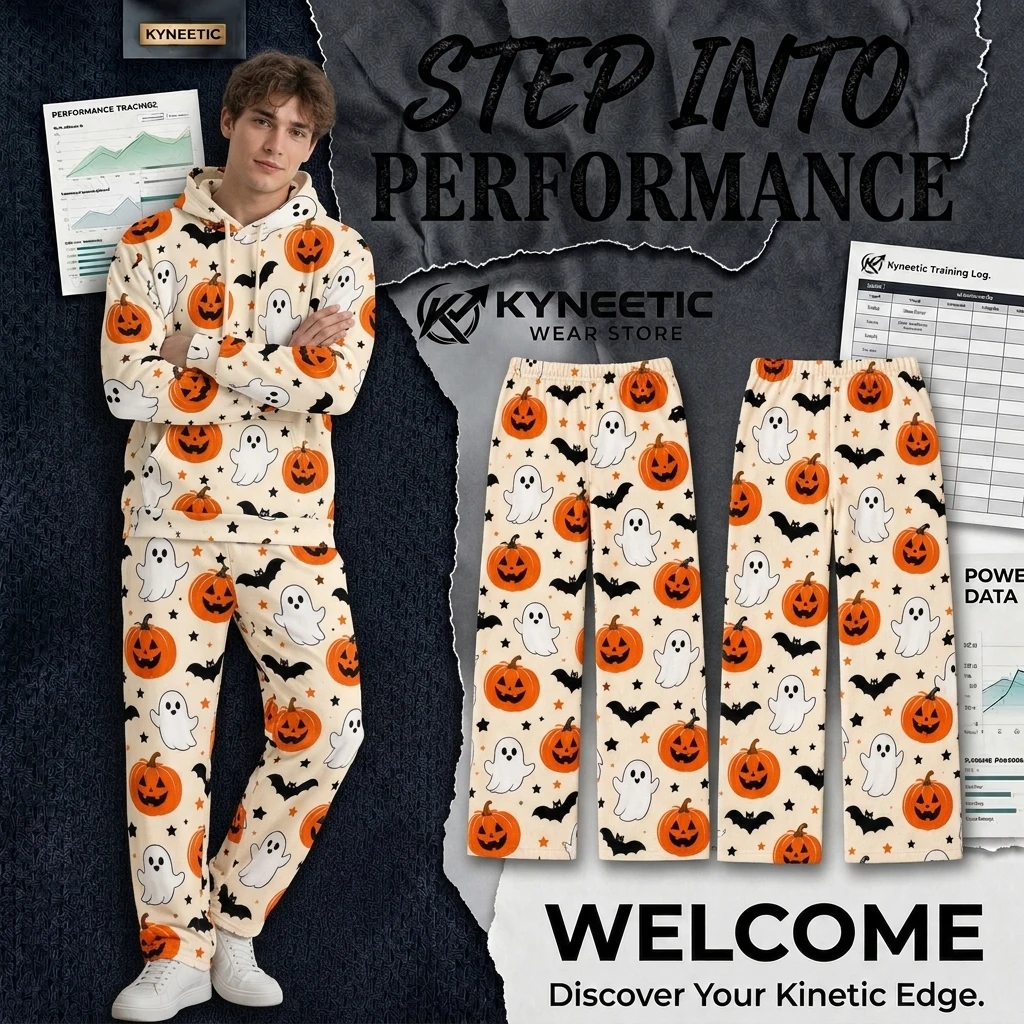 Men's Halloween Ghost Pumpkin Printed Pants Casual Wide Leg Loose Straight Trousers Retro Fall Sweatpants Lounge Pajamas Bottoms