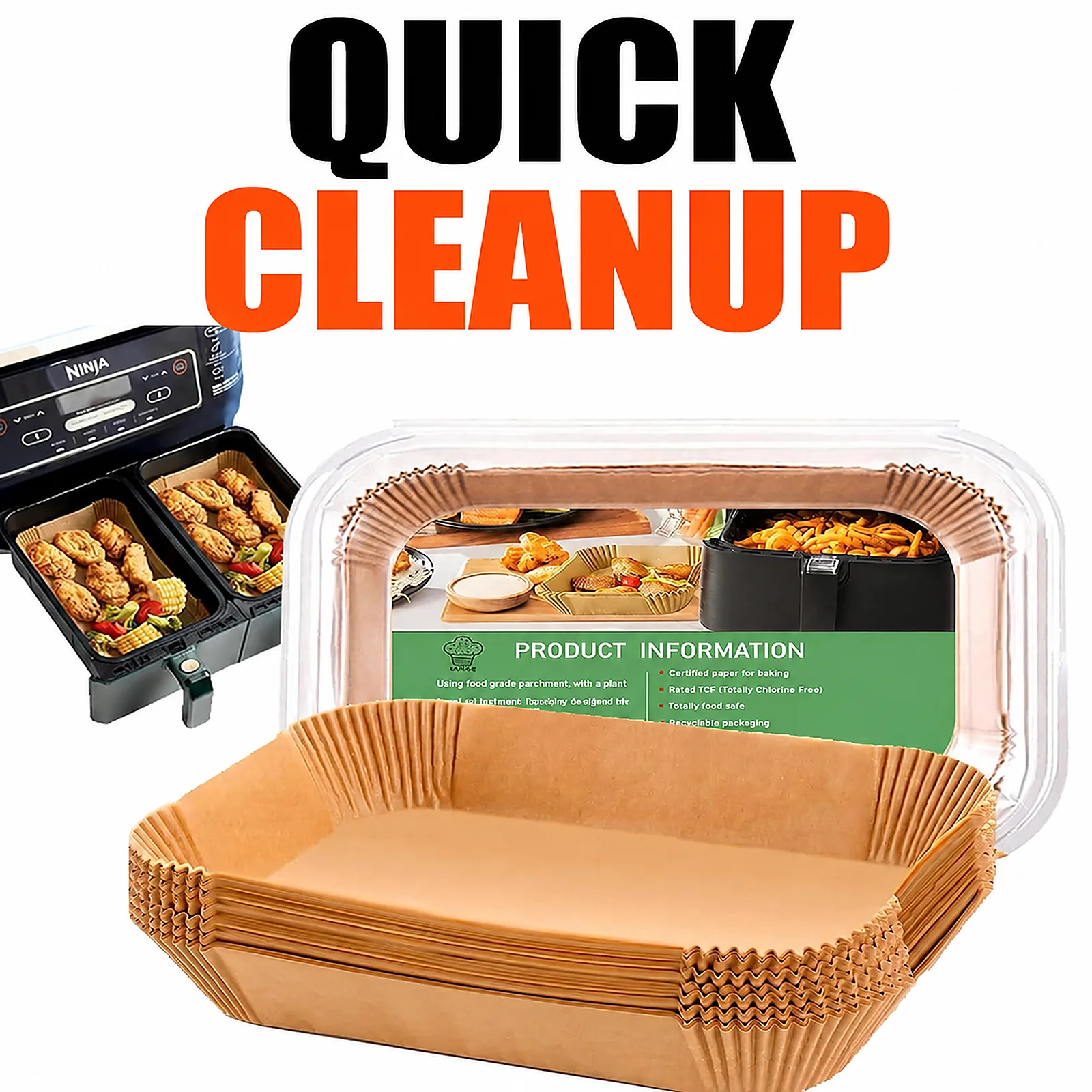 Zoyiancy 100 Count Rectangular Air Fryer Paper Liners, Unbleached Parchment Baskets for Dual Basket Cooking, Non-Stick Disposable Baking Roasting Liners