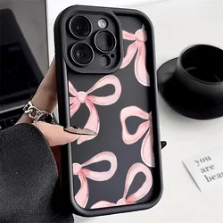 Liquid Silicone Case For iPhone 13 12 11 15 14 16 Pro Max X XR XS 7 8 Plus SE 2020 Pink Bowknot Bow Shockproof Soft Phone Cover
