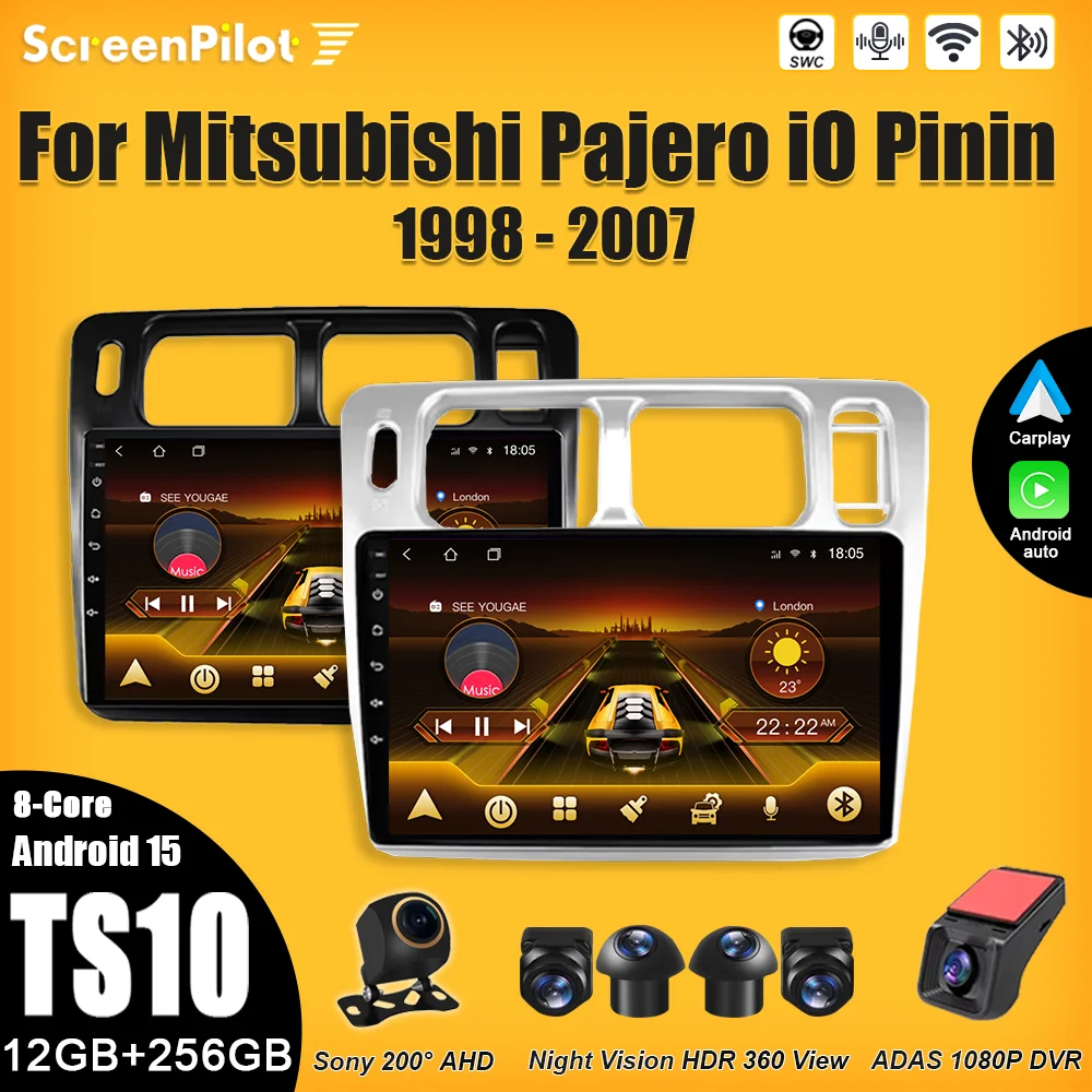 لميتسوبيشي باجيرو iO Pinin 1998-2007 أندرويد 15 راديو السيارة 2 din مشغل فيديو الوسائط المتعددة Carplay بلوتوث 8 كور واي فاي 5G DSP
