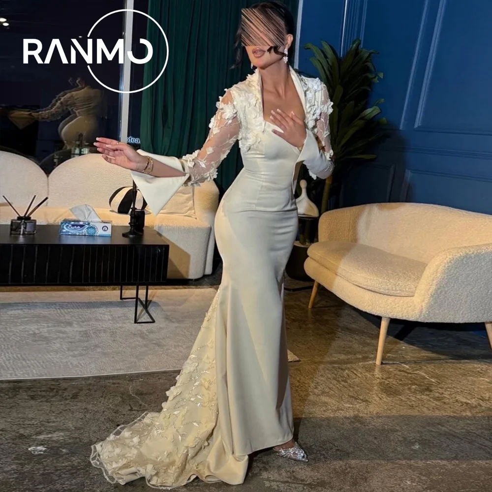 Ranmo Mooie Witte Zeemeermin Trompet Kapmouwtjes Trouwjurk Applique Vierkante Kraag Aangepaste Sweep Trein 2026 Nieuwe Avondjurk