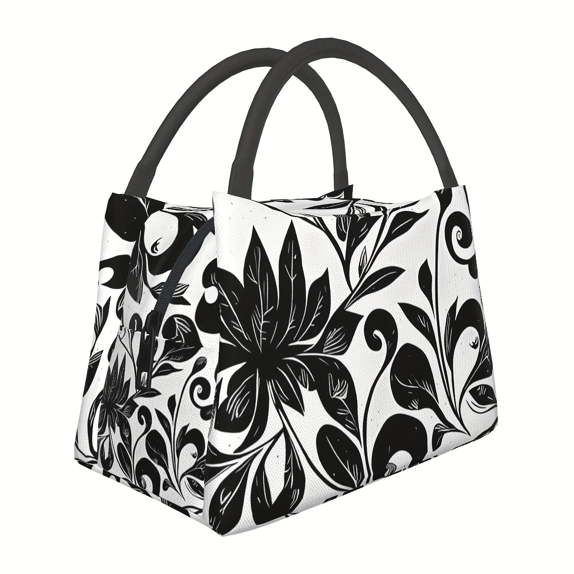 

1pc black flower, reusable refrigerated bag, insulated bag, insulated lunch bag, essential for camping, picnics, beach, suitable