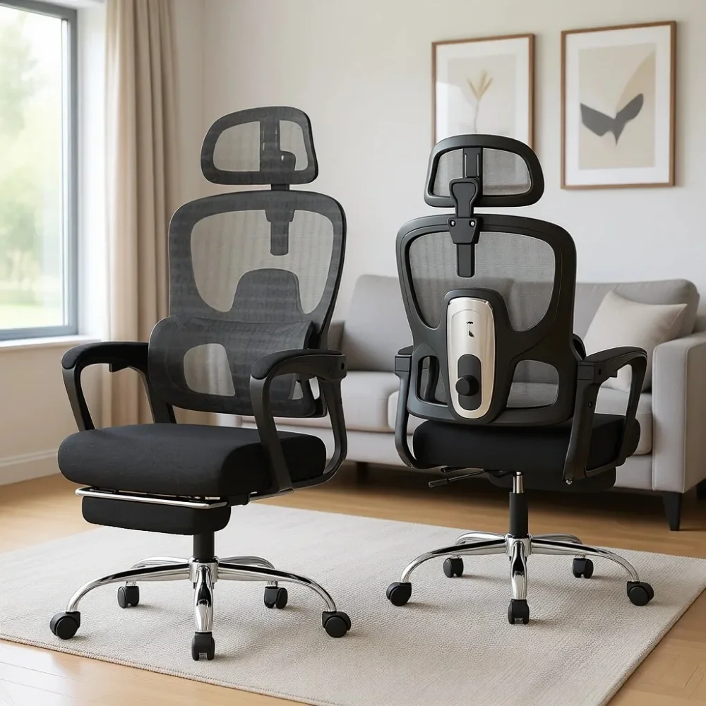 Ergonomic Office Chair with Footrest Adjustable Lumbar Support Headrest High Back Mesh for Home Office