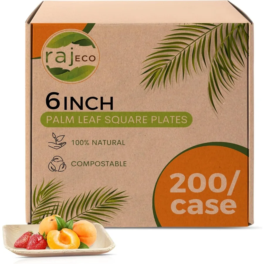 

Тарелки с пальмовыми листьями оптом [50 шт.] Квадратные тарелки 6 дюймов (4 чехла — упаковка по 200 шт.) как бамбуковые тарелки Одноразовые, прочные, декоративные композиции