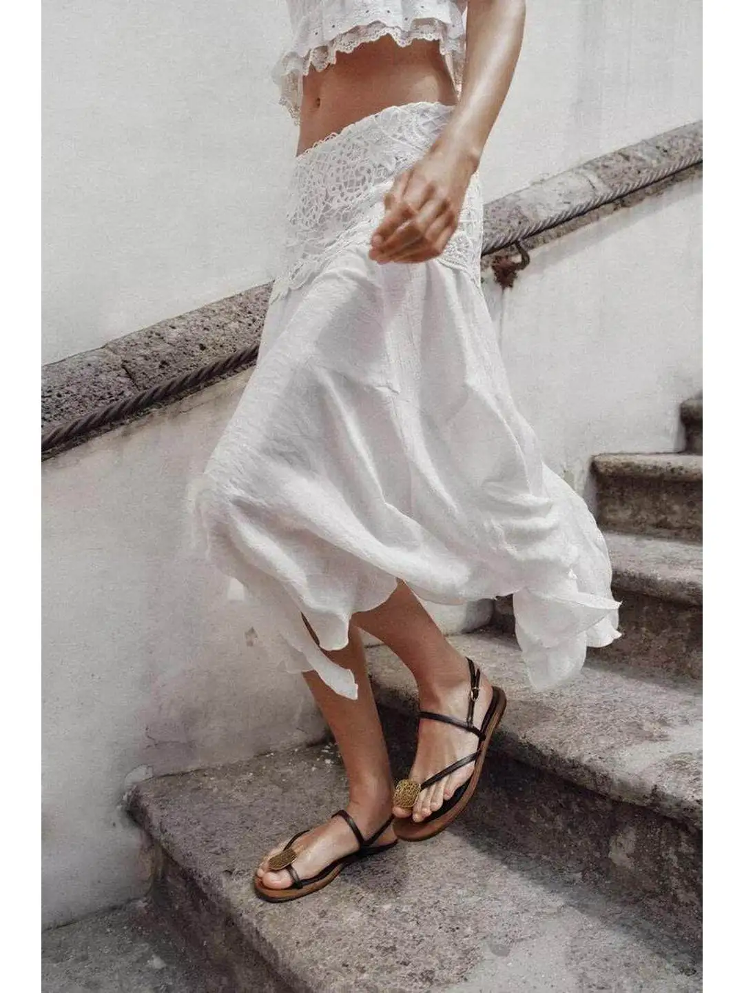 Vacation Style Short Top Embroidered Hollow out Asymmetrical Midi Skirt Fashion Set Women's Spring Summer Workwear Uniform
