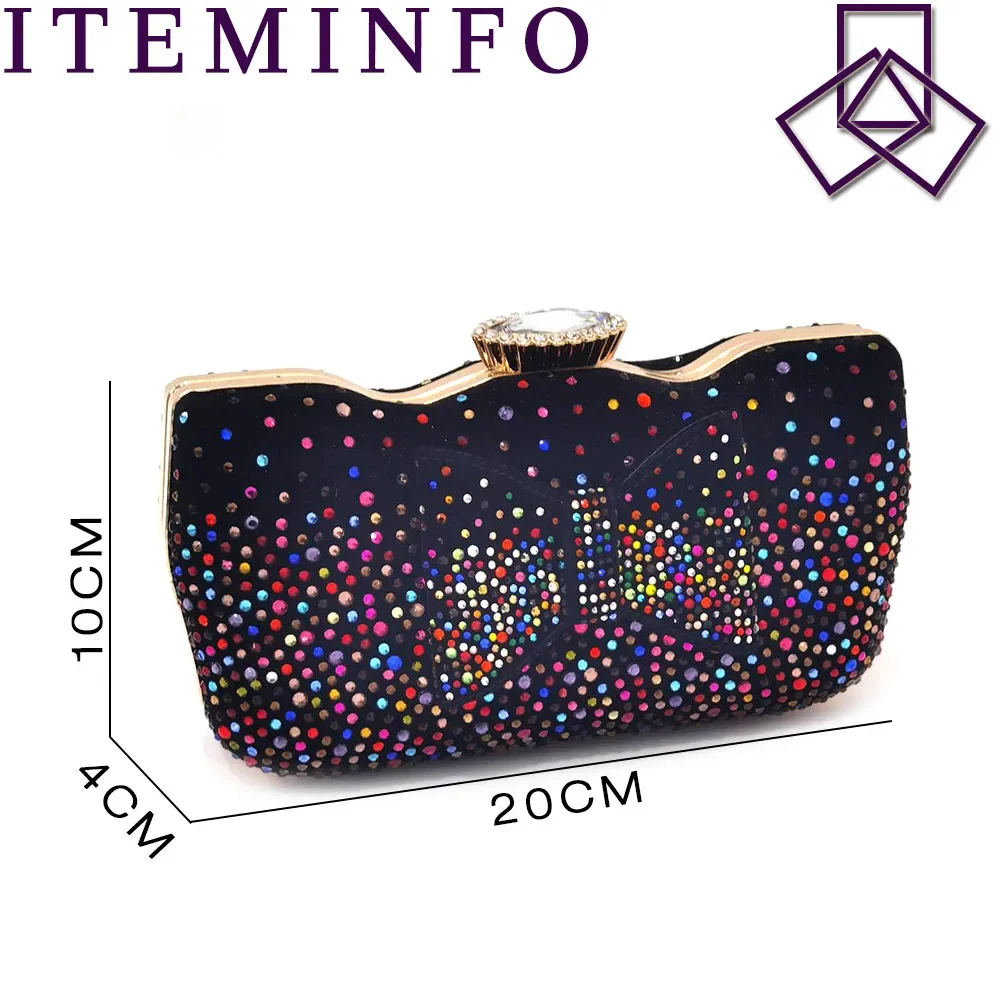 Elegante Schwarze Damen-Sandalen mit Blockabsatz, Plateau, Peeptoe und Strass-Verzierung & Clutch-Tasche Set für Hochzeit, Party und Abendveranstaltungen – Detail 9
