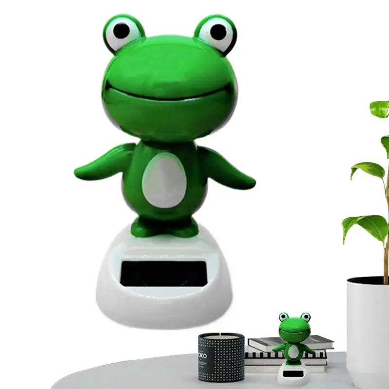 Cute Frog Car Solar Decorations Bobble Head Frog Solar Powered Head Shaking Car Interior Ornament Ornaments Dancing Accessories