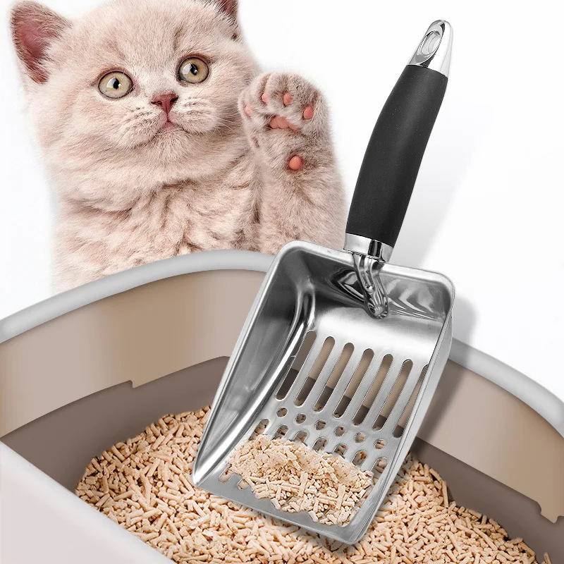 

Stainless steel cat litter scoop, comfortable handle, easy to clean