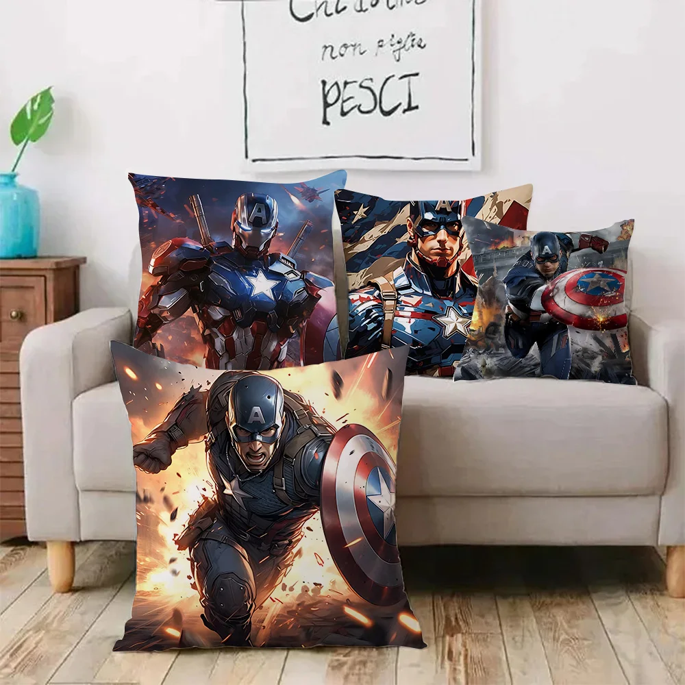 Pillow Covers Cartoon Captain America Sofa Decorative Home Double-sided Printing Short Plush Cute Cushion Cover