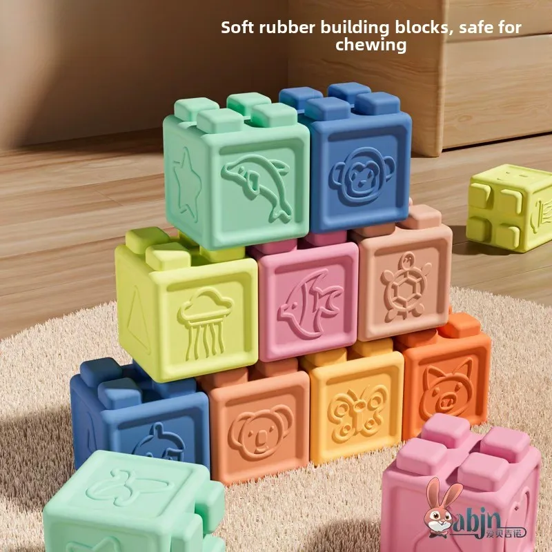 

Soft Silicone Baby Toys Chewing Biting Large Particle Blocks Stacking Toys for 6-12 Months Infants Early Education Building B...
