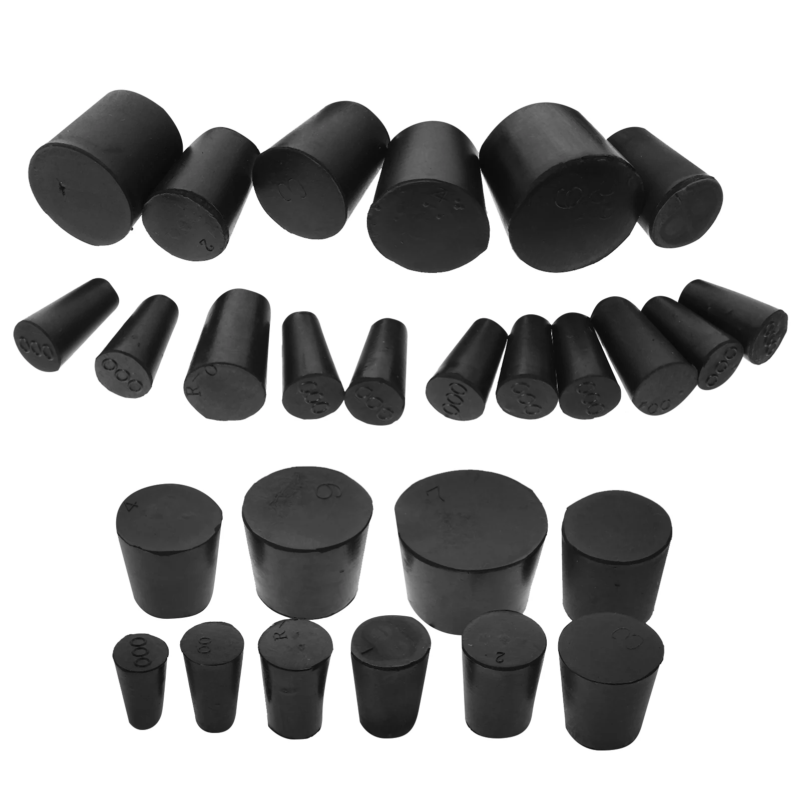 

27pcs Rubber Stopper Plugs Black Solid for Holes 000 7 Sizes Lab Replacement Test Tube Sealing Insulation Performance Durability