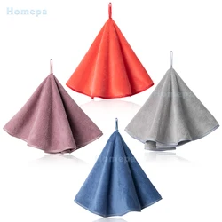 4Pcs Hanging Round Hand Towels with Hanging Loop Fast Drying Absorbent Dirt Resistant Soft Thick Coral Fleece Rags for Bathroom