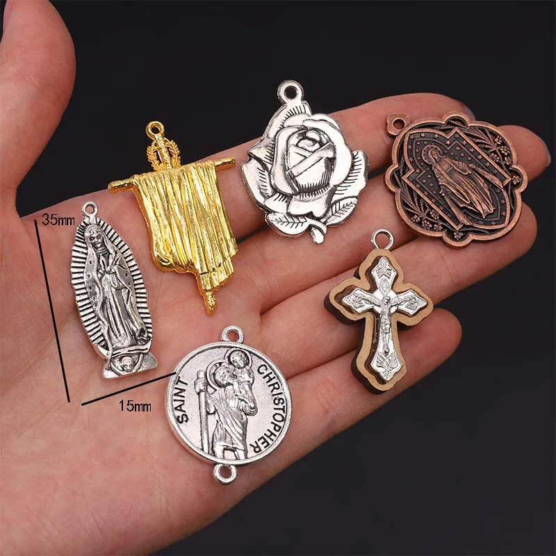 5 Pieces/Silver Plated Religious Saints Catholic Pure Mary and Jesus Day Pendants DIY Pendants for Christian Jewelry Crafts