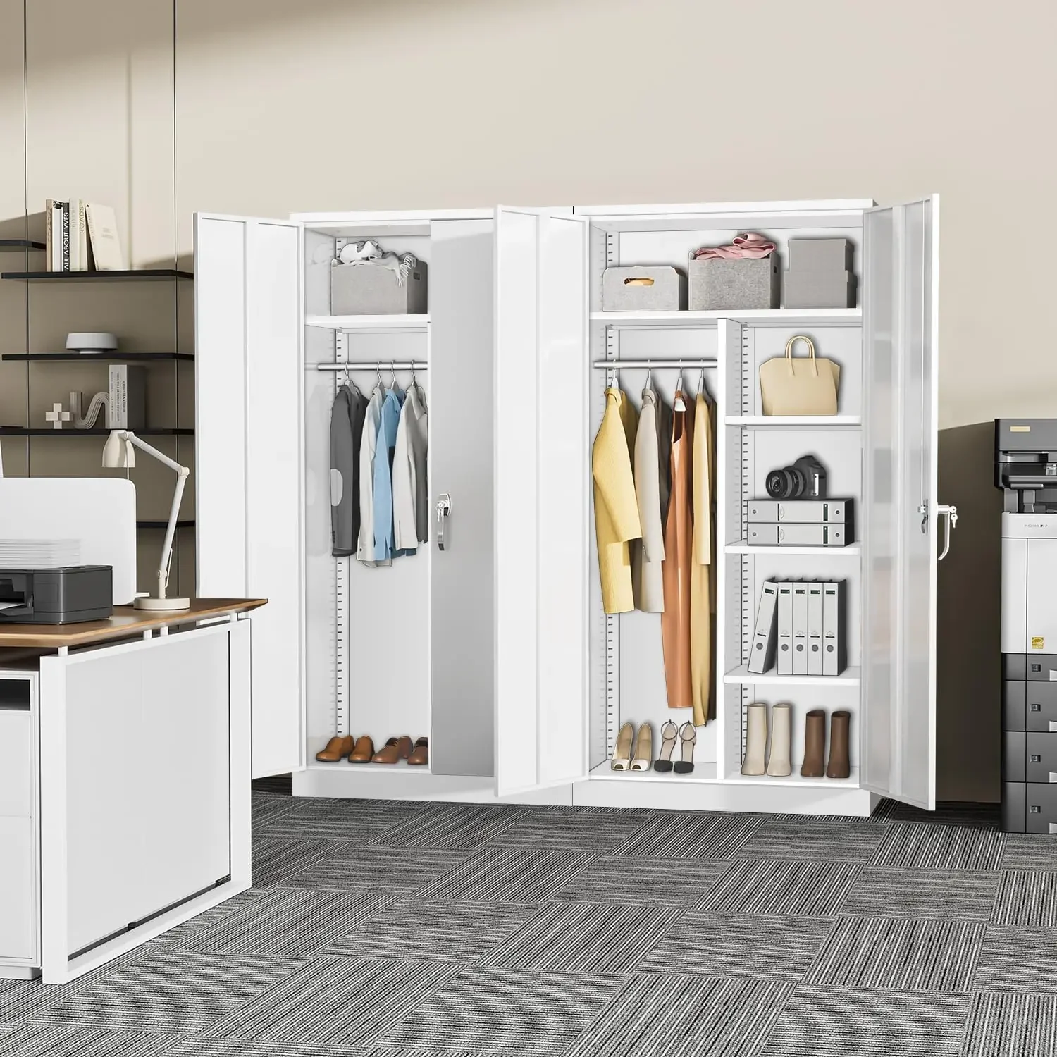 

Metal Storage Cabinet with Locking Doors, 72" Tall Lockable Wardrobe with Hanging Rod, Steel Storage Locker Closet