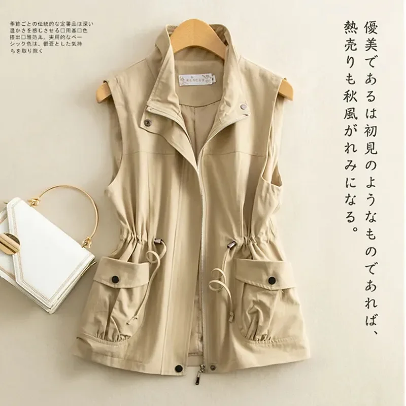 

Short Waistcoat Jacket Women's Slim Spring Autumn Casual Outerwear Vest 2025 New Ladies Loose Pure Cotton Sleeveless Coat