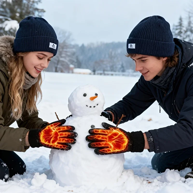 Winter Warmth 3pcs Set: Ear-Protecting Knit Beanie,Touch Screen Gloves,1 Pairs of Thick Socks -Christmas Outdoor Sports Gift Set
