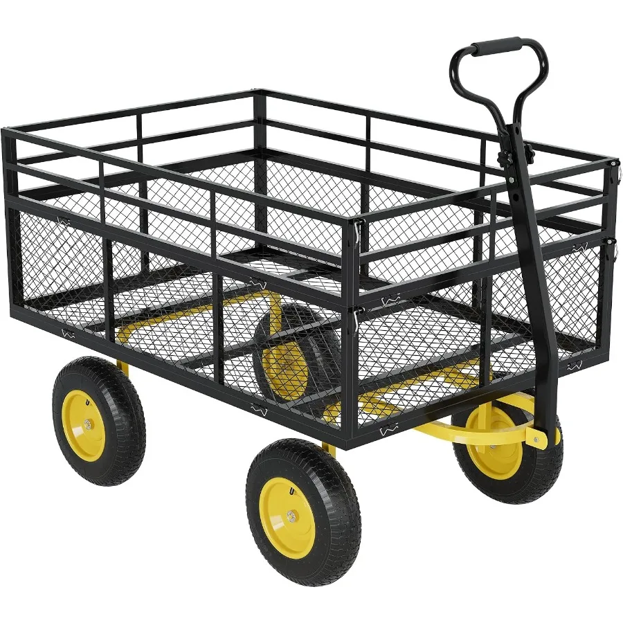 Heavy-Duty Steel Garden Cart for outdoor gardens, black, 3-in-1 multi-function with 13-inch all-terrain tires, removable mesh s