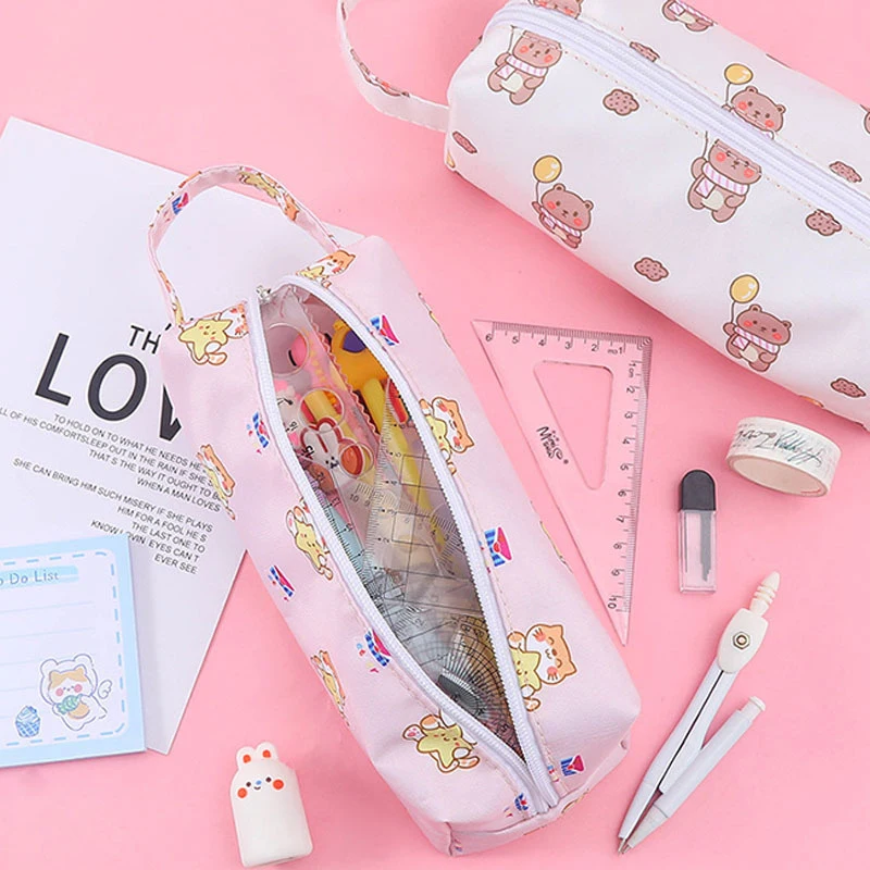 Kawaii Cartoon Cute Pencil Case Portable Pencil Bag Fashion Large Capacity Stationery Storage Pouch Office Supplies Gifts