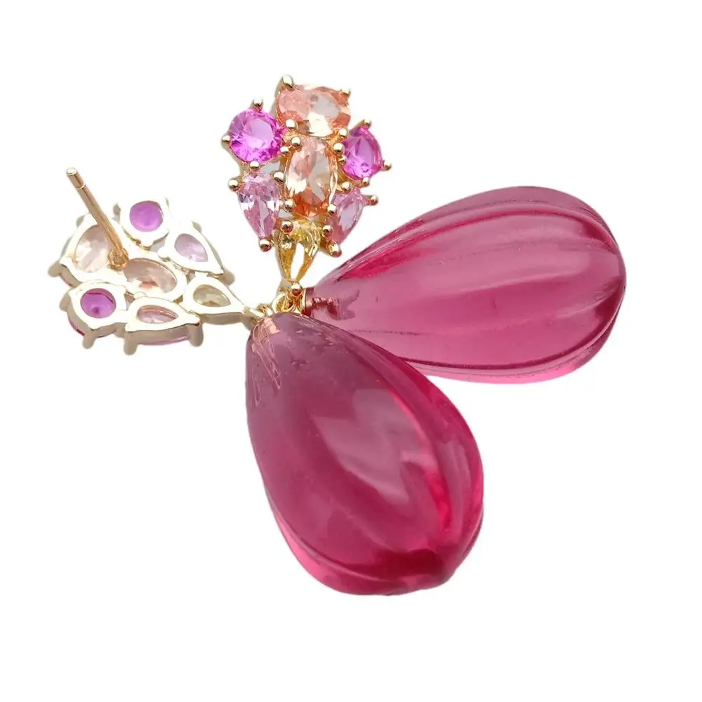 

YYGEM 14x23mm Red crystal Teardrop red Cz Pave Stud Earrings