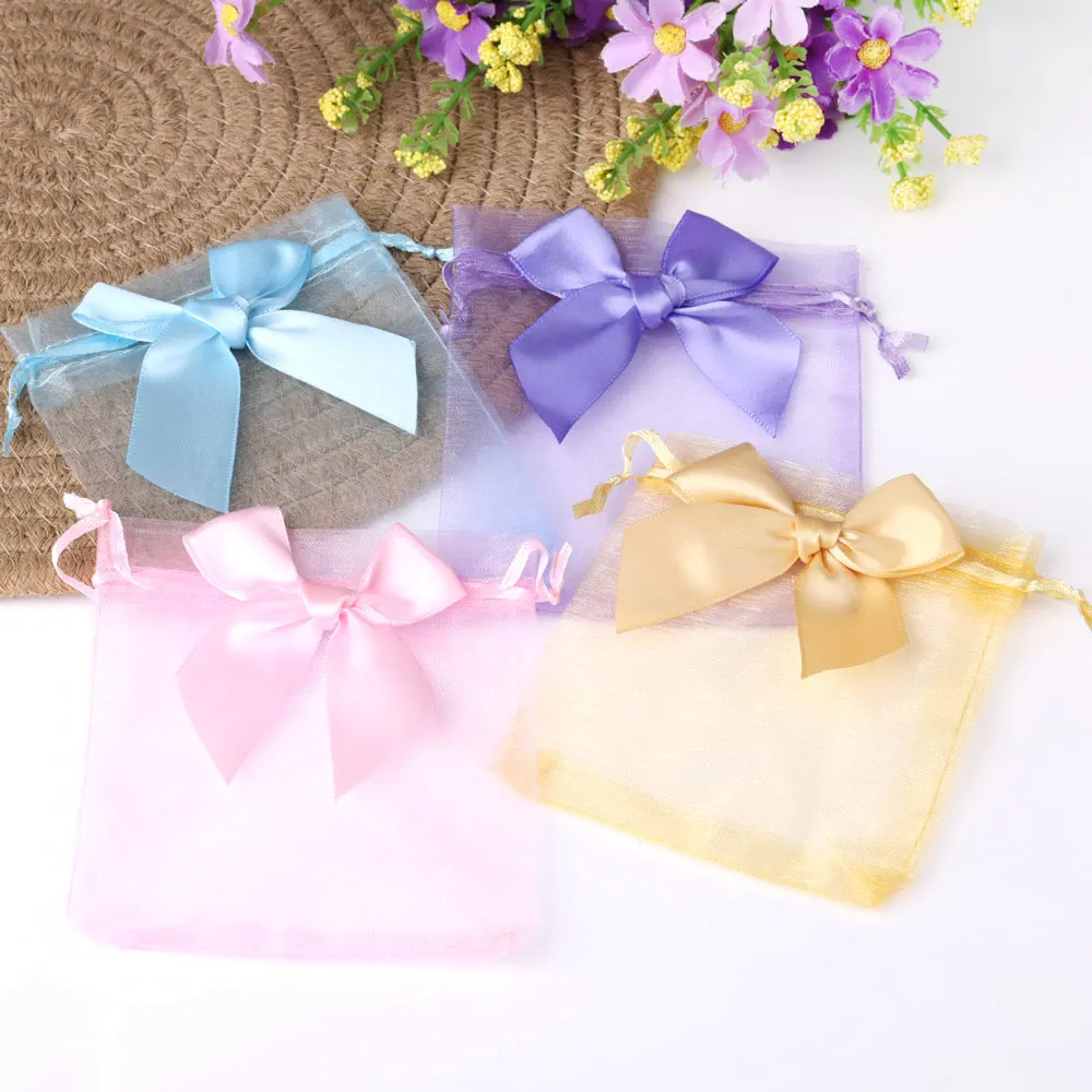 20pcs/Lot 13*18cm Colorful Mesh Bow Organza Bag for Purfume Cosmetics