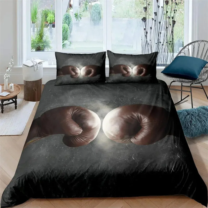 

Boxing Bedding Set Red Boxing Gloves Pattern Comforter Cover Sports Theme Duvet Cover Room Pugilism Games Bedding Collection