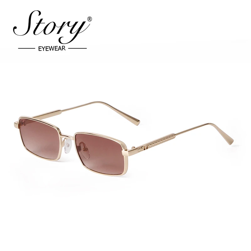 STORY Retro Fashion Metal Steam Punk Sunglasses for Women Men Designer Vintage Trendy Gold Frame Rectangle Sun Glasses S50141D