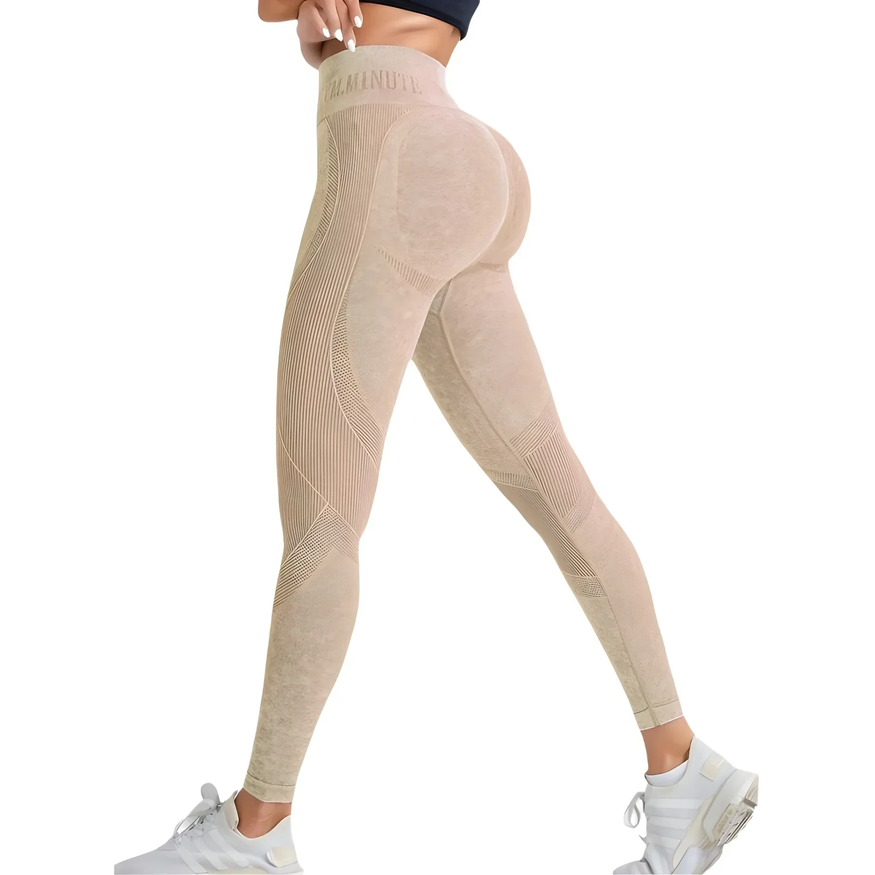 Damen High-Waist Nahtlose Yoga-Hose mit Buchstabenmuster, Sandgewaschen, Po-Lifting, Eng anliegende Taille, für Sport und Outdoor, Modische Leggings – Detail 8