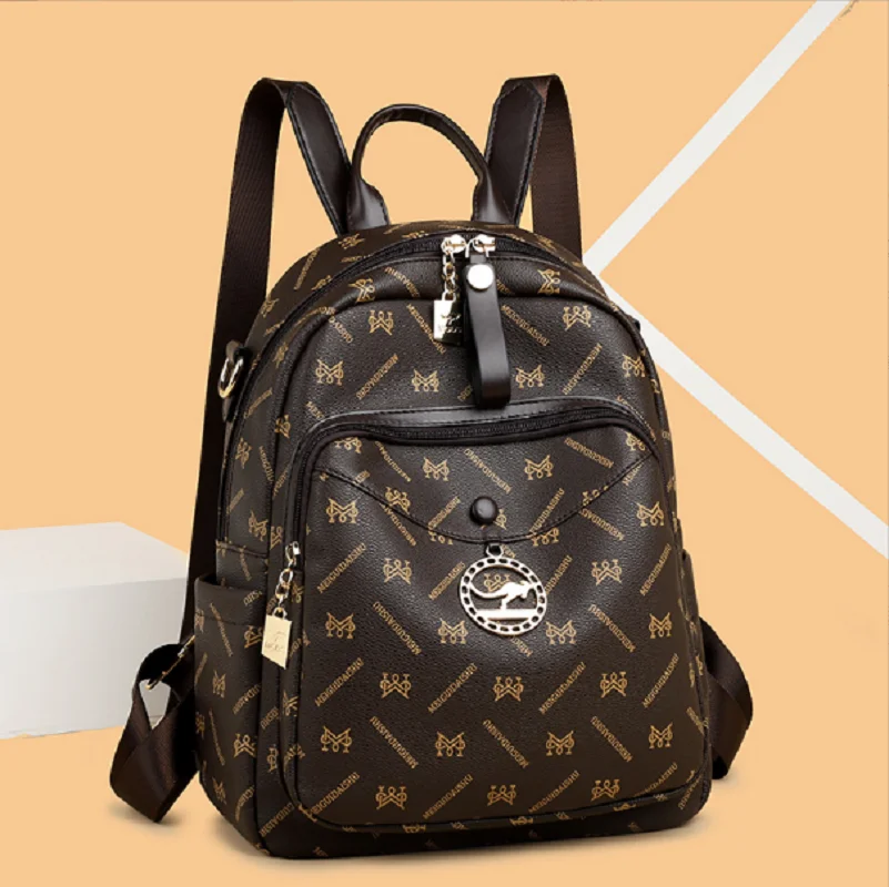 

2025 Women's Fashion Classical Luxury Soft Leather Travel Backpacks Large Capacity Double Zipper Shoulder Bags Totes School Bag