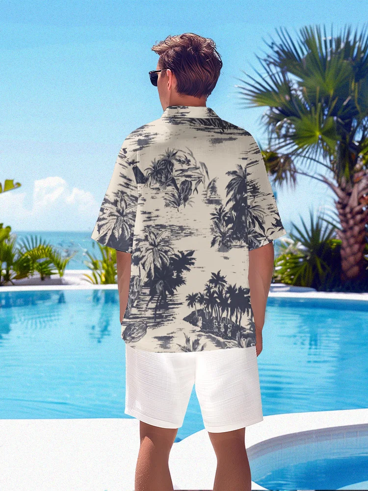 2024 Coconut Tree Shirts for Men Summer Beach Hawaiian Shirt Oversized Shirt Y2k Streetwear Fashion Cool Short Sleeve Casual Top