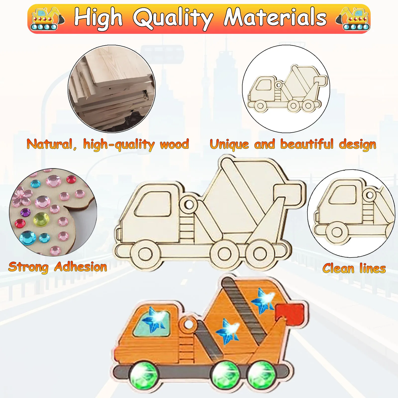 Set artigianale da colorare fai-da-te per trasporto in legno da 246 pezzi, set artigianale in legno per trasporto, regalo artigianale per feste di compleanno