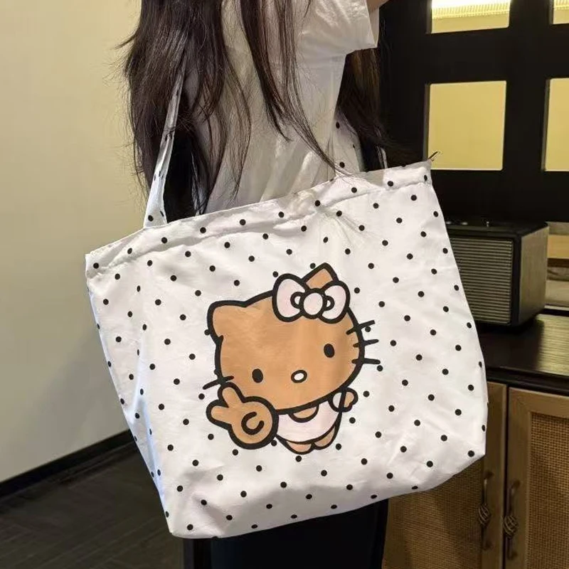 Korean Fashion Polka Dot Angel Cat Storage Bag Portable Cartoon Kawaii Japanese Anime Shopping Bag Birthday Gift