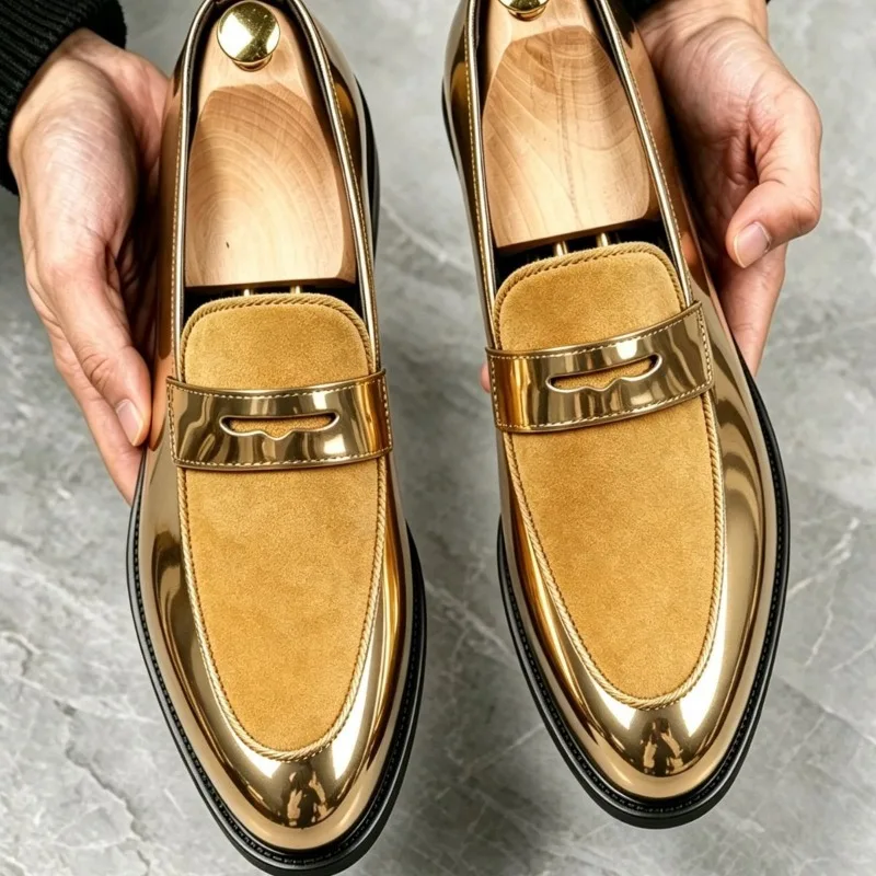 38-47 Men's Dress Shoes Penny Loafter Purple Golden Silver Green Black Formal Loafers Shoes for Man Patent Leather Mocassin Homm