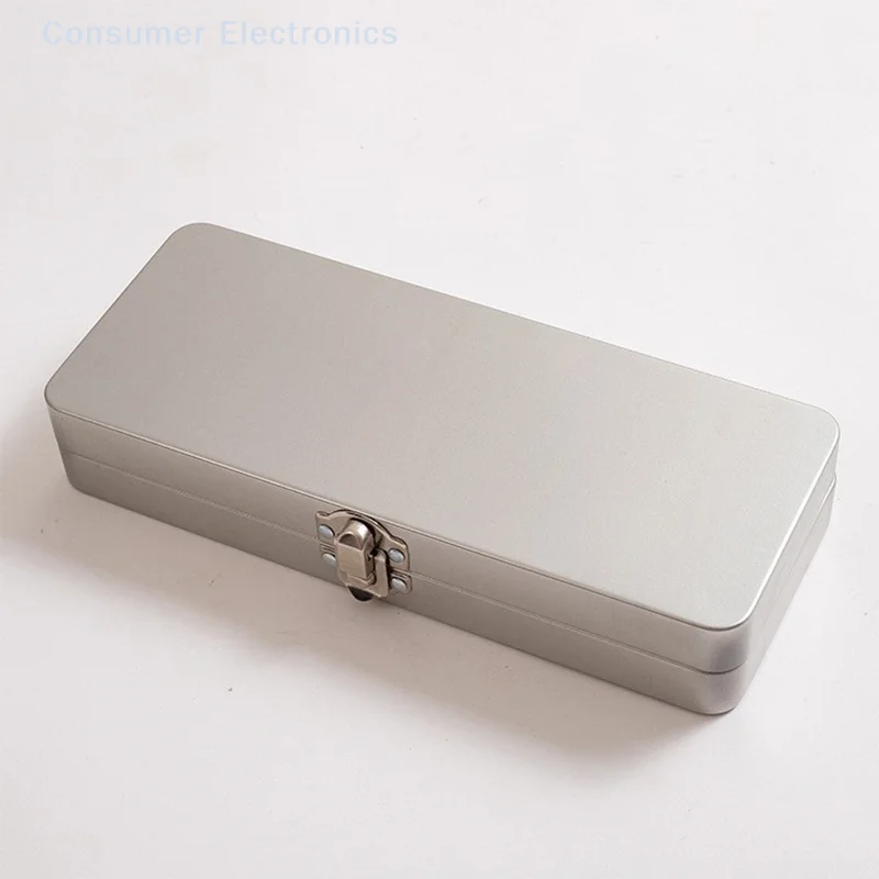 New Rectangle Metal Storage Box Silver Iron Metal Buckles Box Flip Cover With Lock Empty Hinged Box Solid Water Colour Box