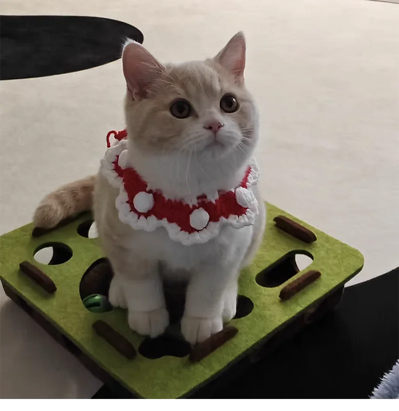 Süßes Katzen-Schleifenhalsband aus Wolle, gehäkelt, Weihnachtskatzen, Fliege, Fliege, Haustier-Lätzchen für Katzen, Kätzchen und kleine Hunde, Welpen – Detail 4