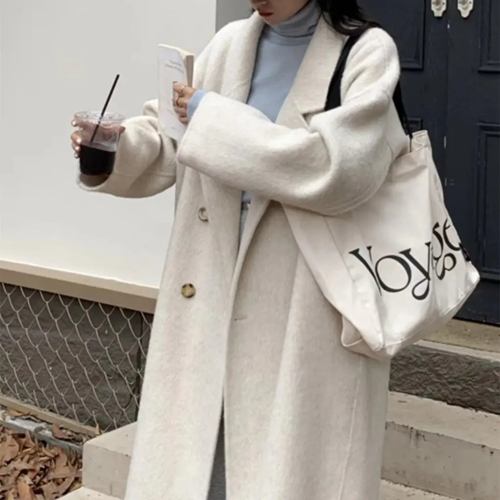 

High-End Women's Double-Sided Wool Coat Korean Style Loose Fit Long-Hair Baby Camel Hair Outerwear for Ladies