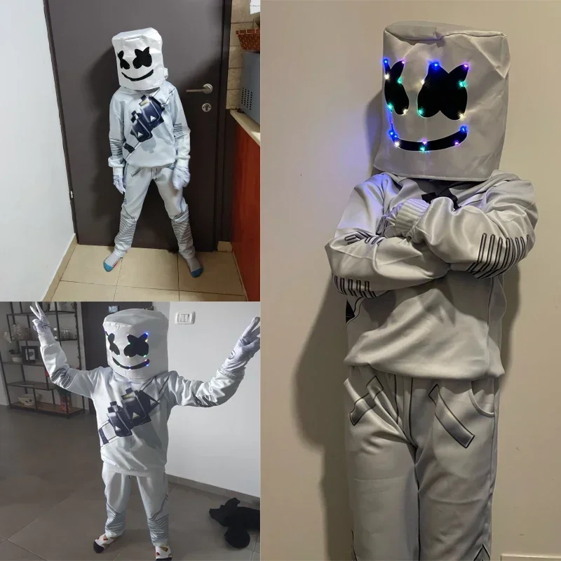 New 2025 LED Marshmallow Boys Girls Mask For Dance Clown Cosplay Clothes Halloween Christmas Costume Party Game Fortnites 95ly