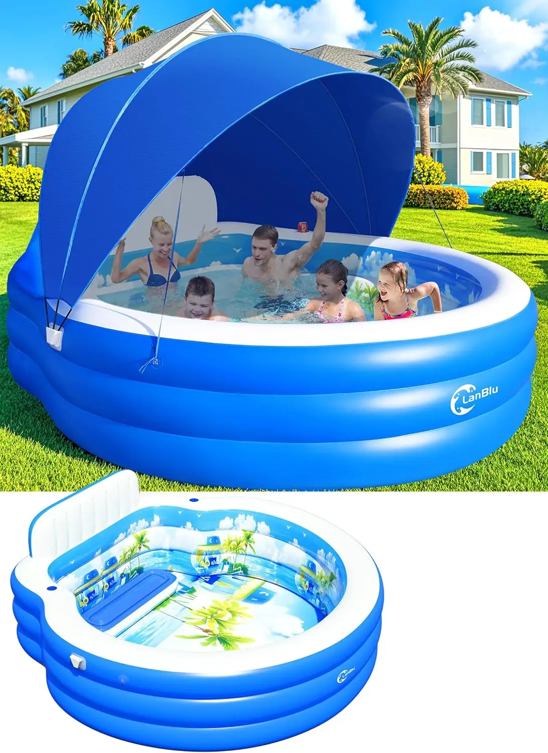 

Inflatable swimming pool with roof, children's and adult swimming center simple backyard swimming pool, 92x92x80