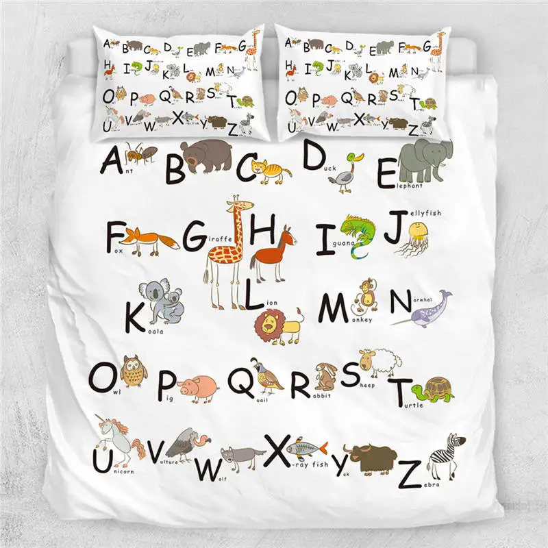 BeddingOutlet Alphabet Duvet Cover Set Letters Russian Quilt Cover for Teens Kids Bedding Set Cartoon Animal Planet Bedspreads