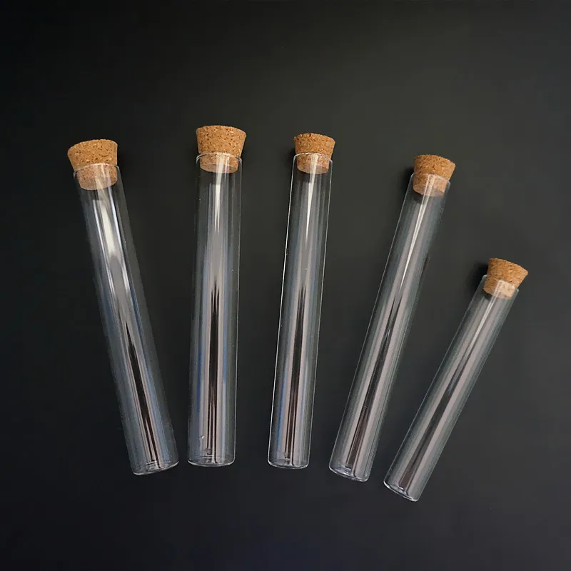 24pcs/lot All Sizes Clear Lab Flat Bottom Thickening  Glass Test Tube with Cork Stoppers