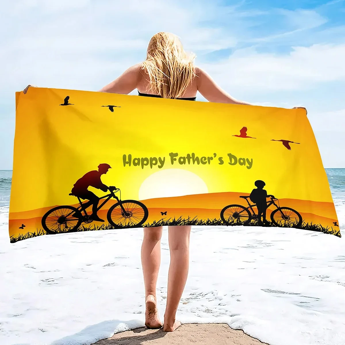 

Happy Father's Day Beach Towel Microfiber Sand Free Bath Towel for Dad Men Gift Quick Dry Travel Pool Swim Gym Sports Spa Towels