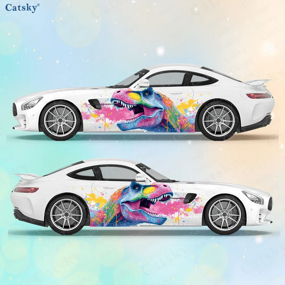 Colourful Tyrannosaurus Rex Car Side Sticker Decor, PVC Waterproof Scratch Resistant Decal,Car Protection, Auto Accessories Gift