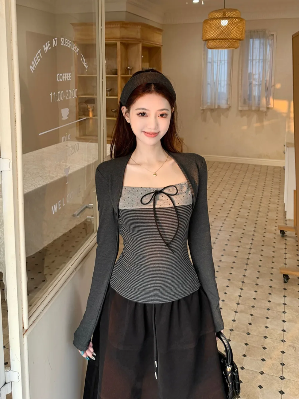 

Корейская футболка Sle Knot Long Sve, женская облегающая футболка с квадратным воротником, осенне-зимняя утепленная футболка для девочек