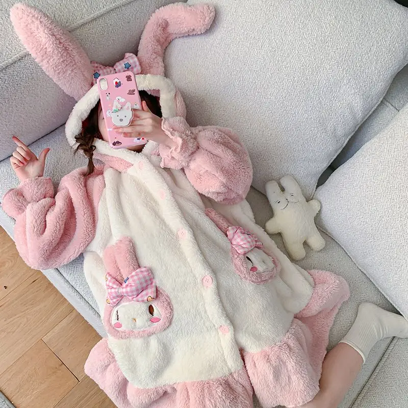 Pyjama en velours pour enfants, peignoir chaud imbibé, chemise de nuit Cinnamoroll, vêtements de maison épais, My Melody Girls Plus, hiver