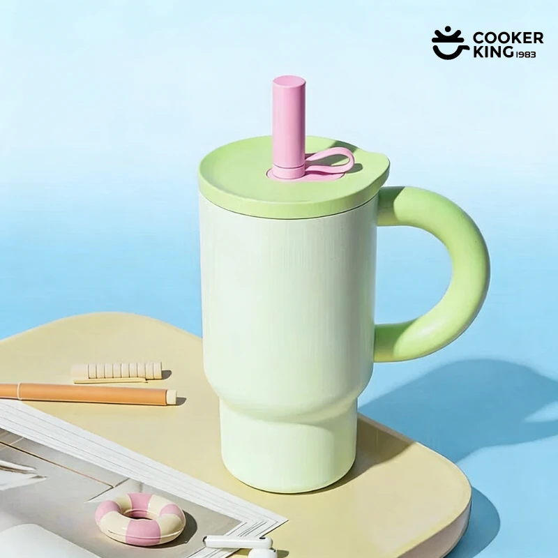 COOKER KING 810ML 316/304 Stainless Steel + PP Large Capacity Coffee Cup with Straw Insulated Water Bottle Thermos Bottles Cup view 6