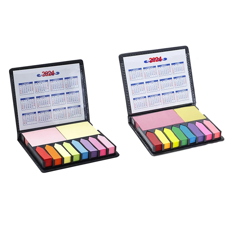 A19E-2PCS Sticky Notes Tabs For Page Markers, Memo Pad With Calendar And Leather Cover, Desk Note Pad