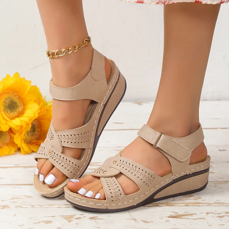 2025 Plus Size Fashion Wedge Sandals Women Summer Casual Platform Walking Sandalias Mujer Comfortable Non Slip Beach Shoes Woman